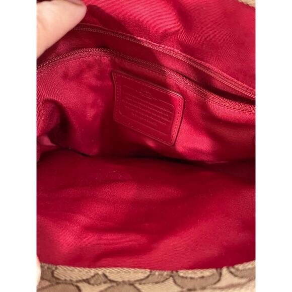 Coach Phoebe Signature Outline Shoulder Bag/Purse #36424 Khaki/Red (u300 - Picture 9 of 10